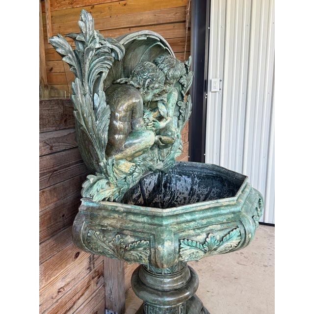 Mid 20th Century Mid-20th Century Neoclassical Revival Verdigris Patinated Cast Metal Two-Piece Fountain For Sale - Image 5 of 12