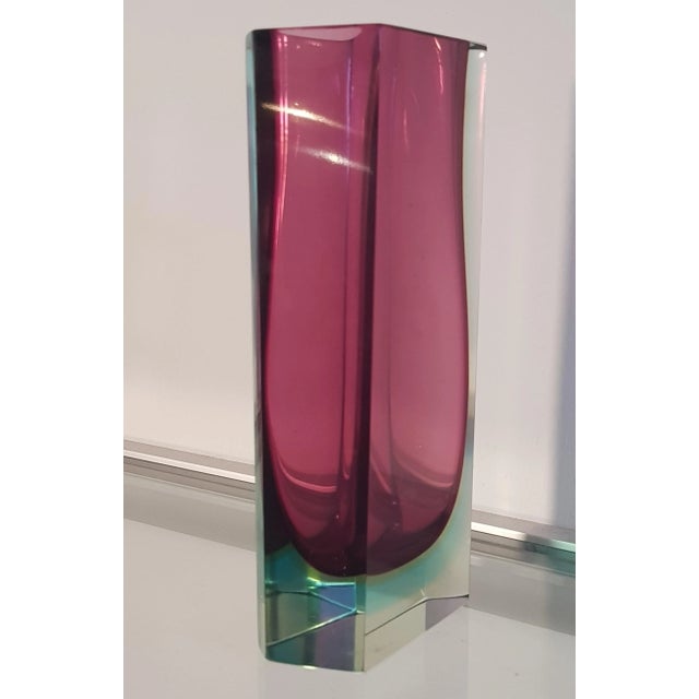 Mid-Century Modern Asymmetrical Sommerso Murano Glass Block Vase, 1960s For Sale - Image 3 of 3
