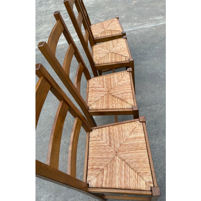 Brown French Country Ladder Back Rush Seat Dining Chairs - Set of 4 For Sale - Image 8 of 8