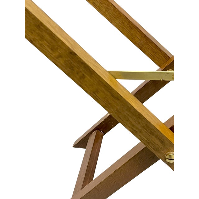 Vintage English Style Campaign Folding Tray Tables, Pair – Brass Gallery Tray on Folding Wooden Stands For Sale - Image 11 of 18