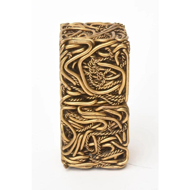 Metal Vintage French Bronze Twisted Square Cube Sculptures Signed by Yascal, 1980's Pair Of For Sale - Image 7 of 11
