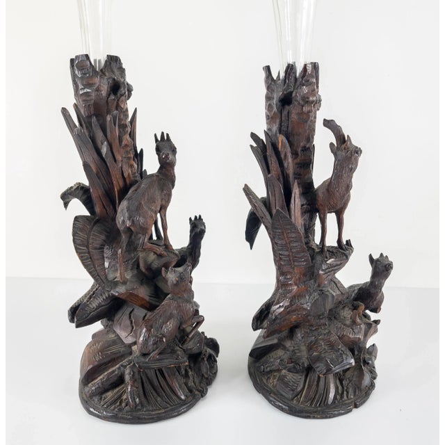 Pair of German Carved Black Forest Walnut Vases For Sale In New York - Image 6 of 13