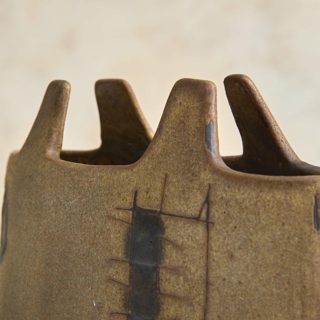 Brown Italian FArte Textured Ceramic Vase, 1960s For Sale - Image 8 of 11