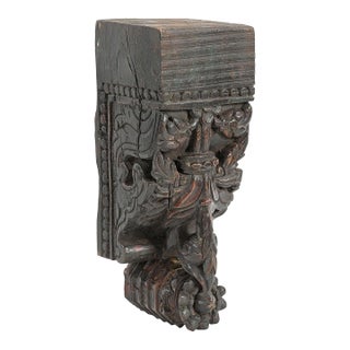 Vintage Carved Wooden Corbel Tall Wall Sculptural Art For Sale