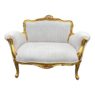 Late 20th C French Louis XVI Off-White Velvet Gilt Beech Settee 1pc For Sale