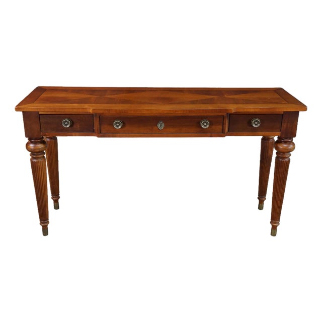 Lexington Neoclassical Cherry Parquetry Breakfront Console Sofa Hall Table 54" For Sale