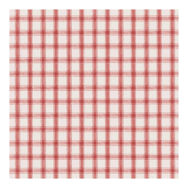 Schumacher Crawford Linen Check Fabric in Red For Sale