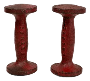 Vintage Pair of Red Cast Iron Dumbbells by Emenee, Mid 20th Century