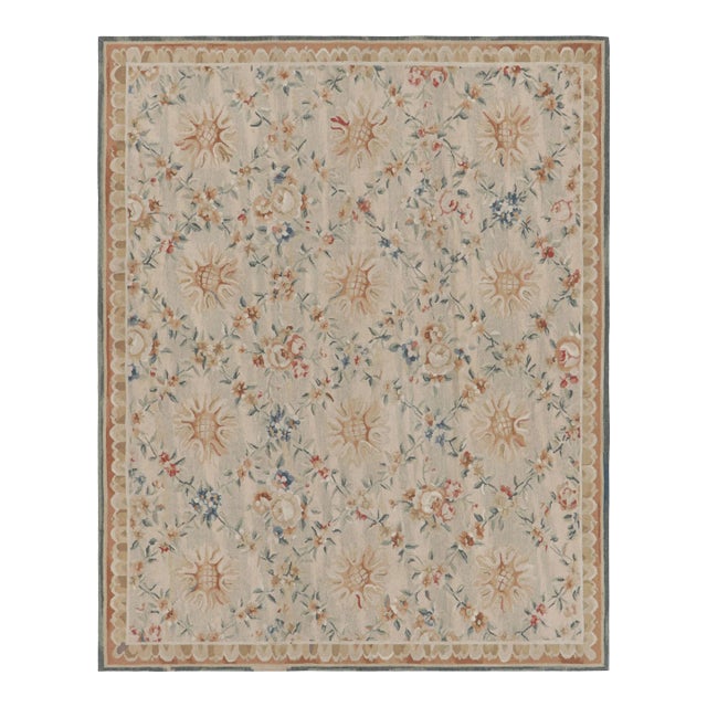 Rug & Kilim’s Aubusson Style Rug in Beige-Cream With Floral Patterns For Sale