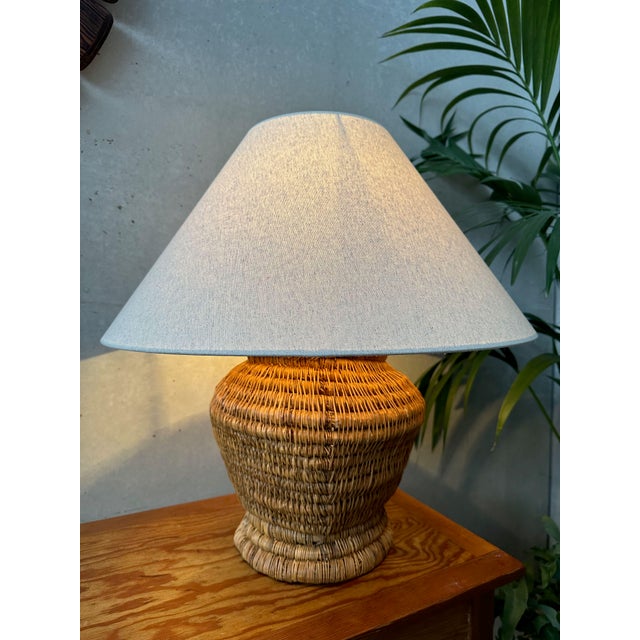 Brown Vintage Table Lamp in Rattan, 1970s For Sale - Image 8 of 10