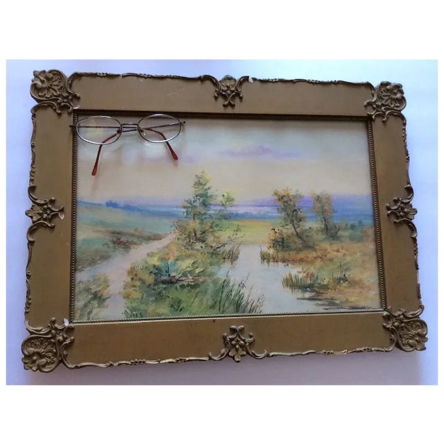 Antique Impressionistic Watercolor, Landscape Signed Delmar For Sale - Image 4 of 7