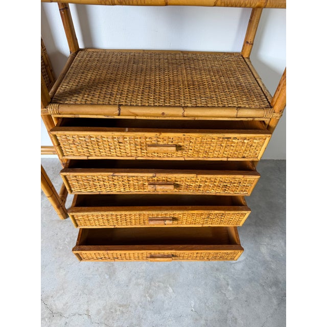 Brown Vintage Coastal Rattan & Bamboo Étagères – A Pair For Sale - Image 8 of 12