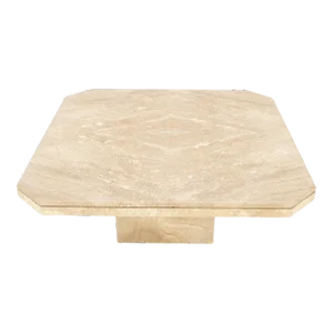 Large 40" Square Single Pedestal Cut Corners Italian Mid Century Coffee Table