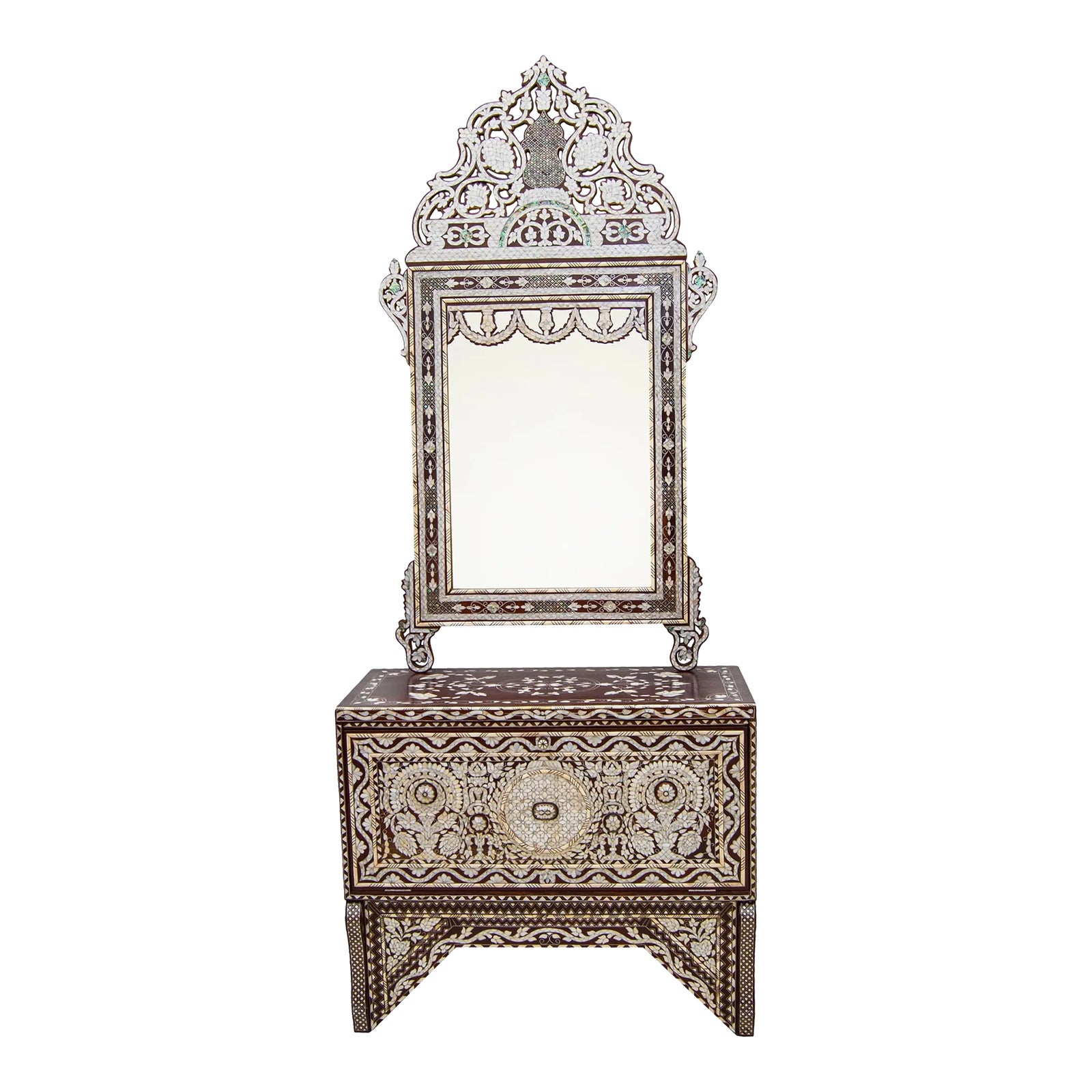 Vintage Handcrafted Moorish Mother-Of-Pearl Console Table & Mirror Set ...