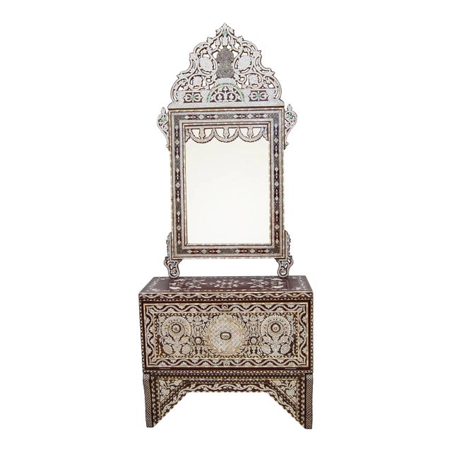Vintage Handcrafted Moorish Mother-Of-Pearl Console Table & Mirror Set For Sale