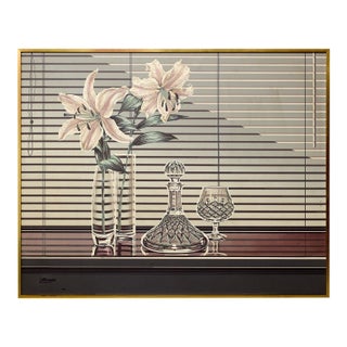 Vintage Letterman Gallery Floral Still Life With Crystal Decanter For Sale