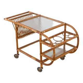 Danish Bamboo and Rattan Bar Cart, 1950s For Sale
