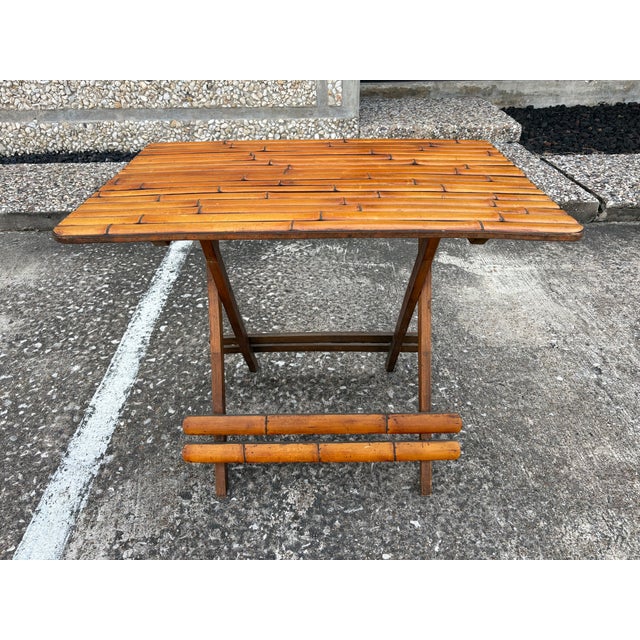 Mid-Century Modern 1950s Mid-Century Split Bamboo Folding Table For Sale - Image 3 of 12
