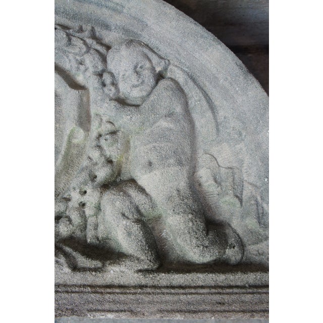 Concrete Victorian Demilune Sculptural Cherub Angel Garden Plaque For Sale - Image 6 of 9