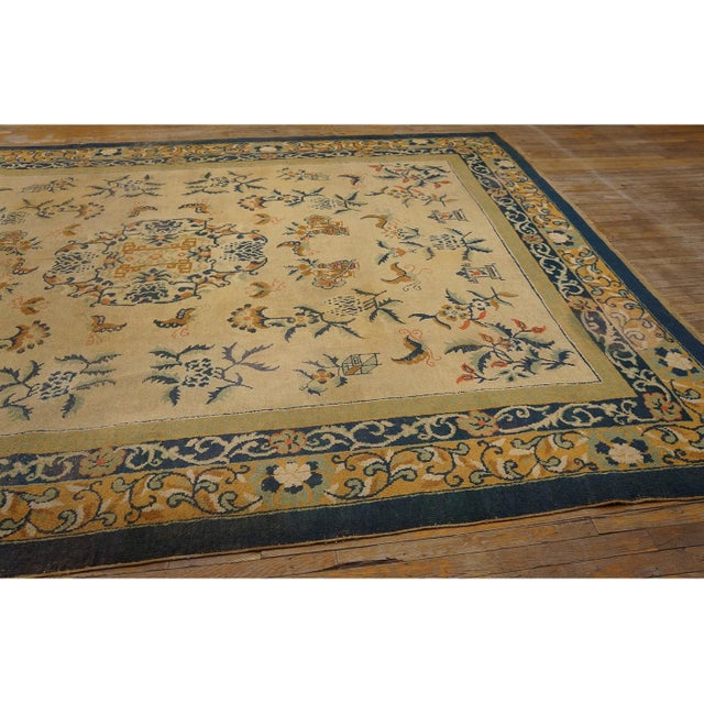 1920s 1920s Beige Floral Oriental Deco Antique Chinese Peking Hand Knotted Wool Rug For Sale - Image 5 of 10