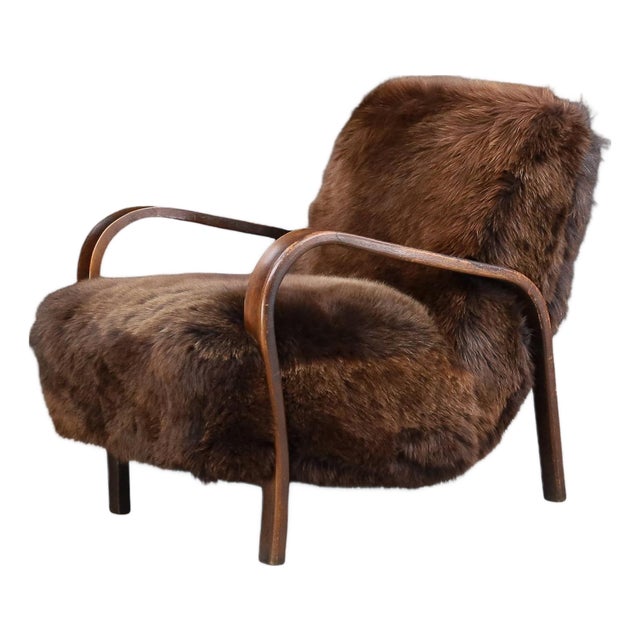 Mid-Century Czech Bentwood and Sheepskin Chair attributed to Kozelka Kropacek, 1940s For Sale