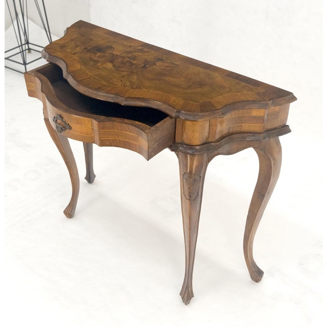Italian One Drawer Thick Burl Olive Wood Veneers Patches Console Table MINT For Sale - Image 18 of 18