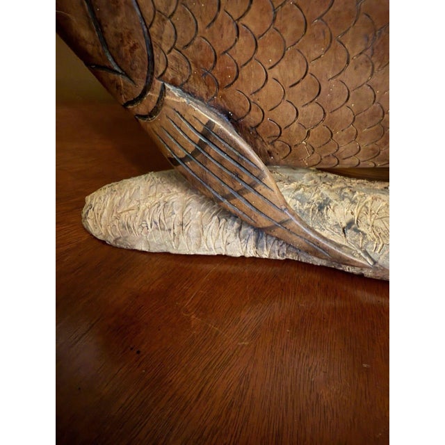 Brown Vintage 1950s Indonesian Hand-Carved Teak Angelfish Sculpture – 19.5" For Sale - Image 8 of 12
