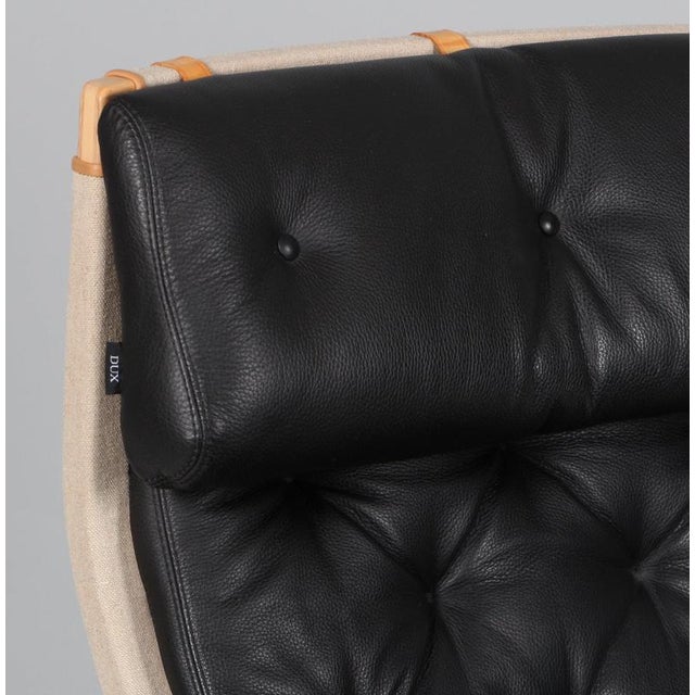 Black Set of Pernilla Lounge Chair and Ottoman in Leather attributed to Bruno Mathsson for Dux, 1980s For Sale - Image 8 of 13