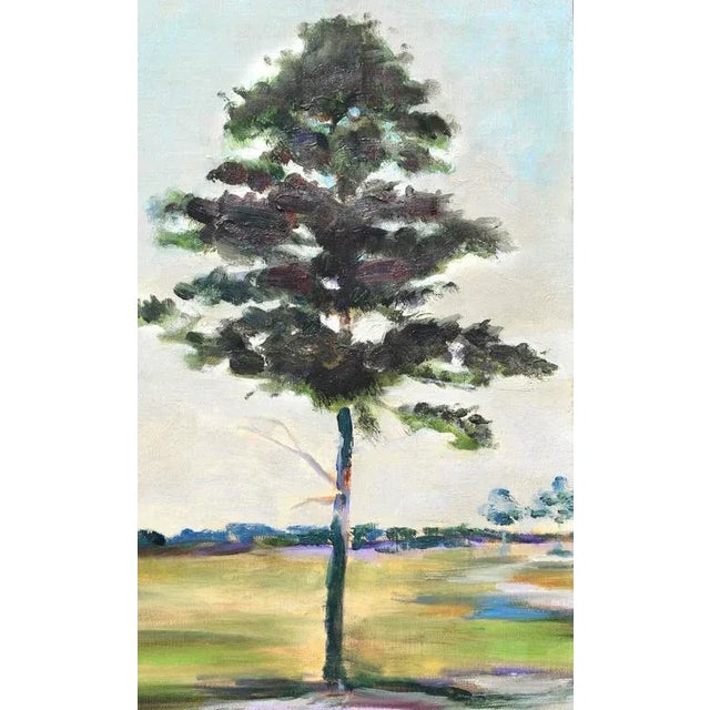 Oil painting of trees looking out towards Rockaway Beach, NY, attributed to Jane Peterson (1876-1965). Peterson was born...