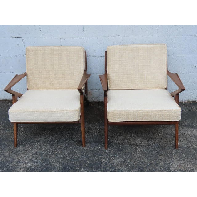 Wood Danish Modern Poul Jensen for Selig Sculpted Z Lounge Chairs a Pair 6337 For Sale - Image 7 of 18