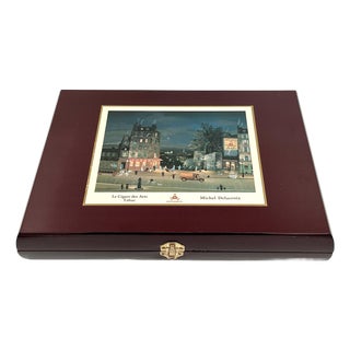 Vintage Montecristo Wood Cigar Box Parisian Artist Michel Delacroix Design For Sale