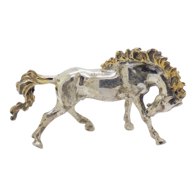 Vintage Italian Handmade Genuine Silver Partially Gilded Horse Figurine Miniature Sculpture For Sale
