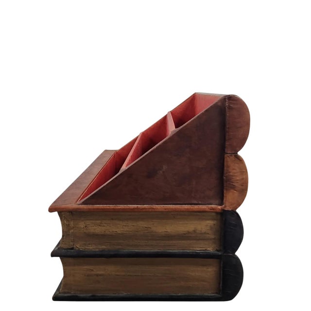 Maitland - Smith Vintage Trompe L’Oeil Leather-Look Faux Book Desk Organizer & Letter Tray - Pair For Sale - Image 4 of 12