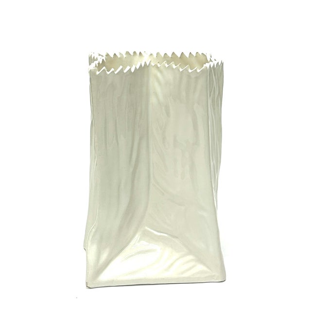 Mid-Century Modern Vintage 1970s Ceramic White Paper Bag Vase in the Style of Tapio Wirkkala by Rosenthal For Sale - Image 3 of 7