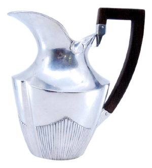 Fluted Silver Milk Jug with Wooden Handle