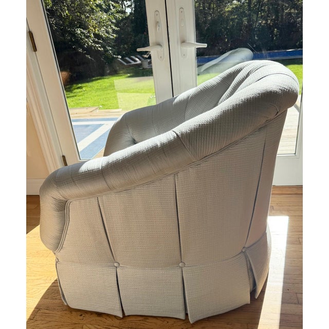 Custom Swivel Tufted Armchair and Ottoman For Sale - Image 10 of 18