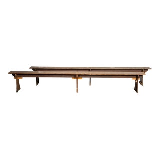 Vintage French Wood Benches - a Pair For Sale