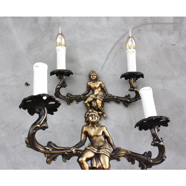 Vintage Baroque Sconces in Brass, 1950s, Set of 2 For Sale - Image 4 of 10
