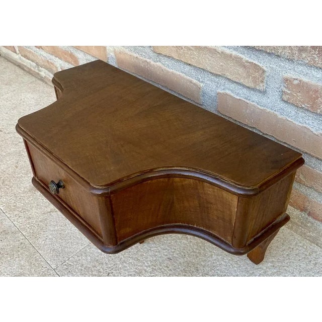 French Wall Bedside Tables in Walnut, 1920s, Set of 2 For Sale - Image 4 of 12