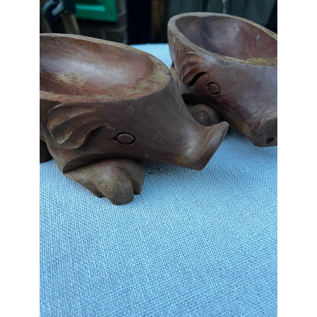 Up for consideration is a beautiful vintage pair of wooden hand carved pig catchalls. These would look lovely in your...