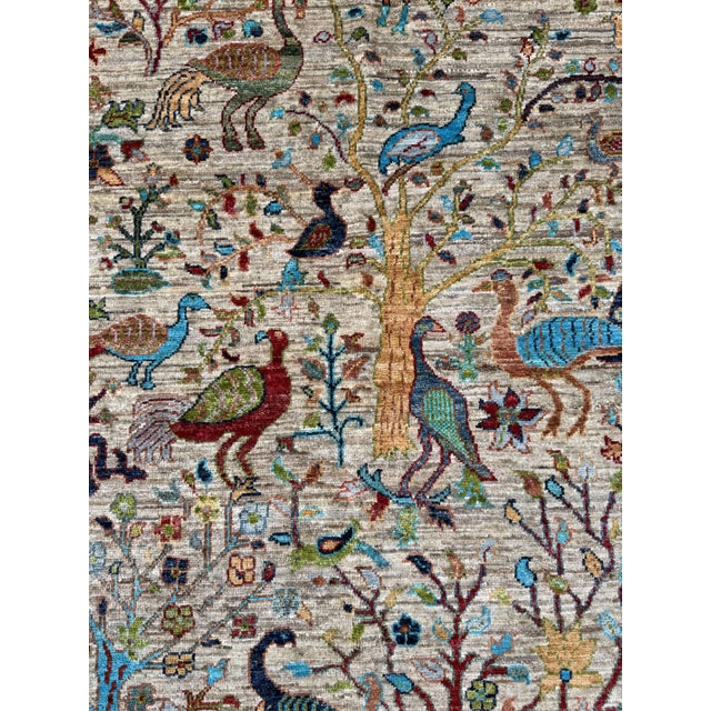 Textile Bird of Paradise Area Rug, Hand-Knotted Wool, Pictorial, 8x10, Beige & Teal For Sale - Image 7 of 11