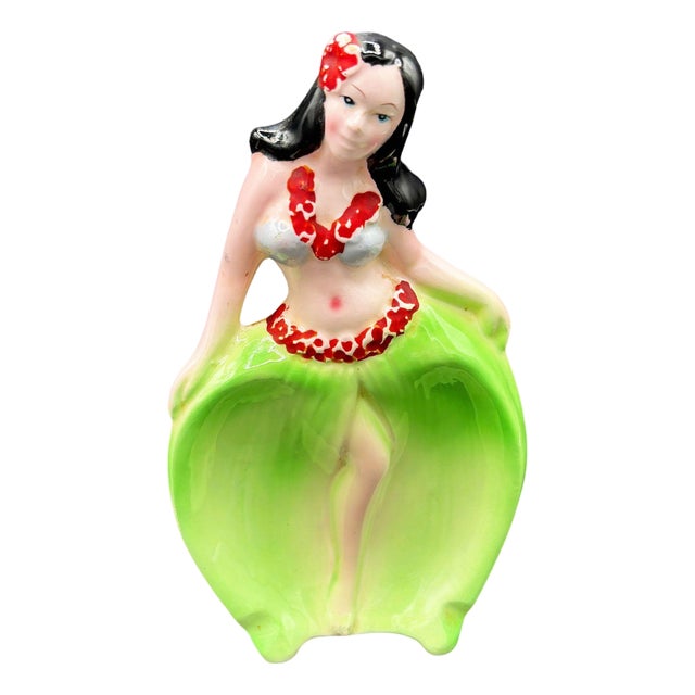Rare 1955 Hawaiian Hula Girl in Grass Skirt Ceramic Ashtray For Sale
