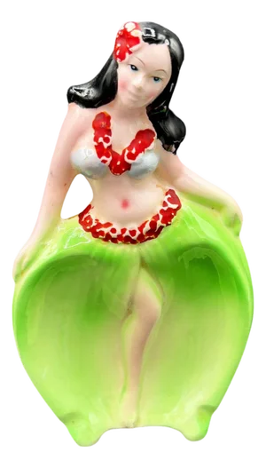 Rare 1955 Hawaiian Hula Girl in Grass Skirt Ceramic Ashtray