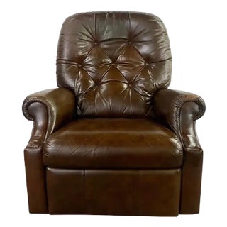 EEnglish Chesterfield Style Brown Leather Tufted Reclining & Rocking Club Chair For Sale