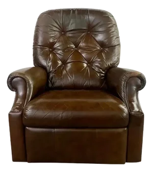 English Chesterfield Style Brown Leather Tufted Reclining Club Chair