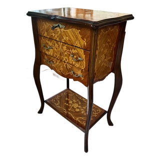 Antique Inlaid Fruitwood Jewelry Box Side Table For Sale