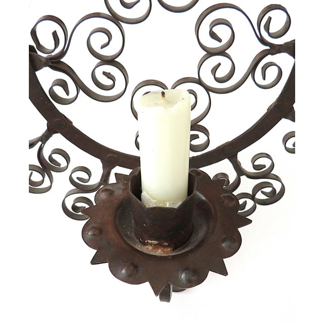 Pair of Candle Wall Sconces Spanish Revival Scroll Work For Sale - Image 4 of 5