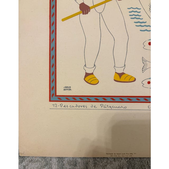 Figurative Original Vintage Carlos Merida 1945 Silkscreen Print " Pescadores De Patzcuaro" Plate Signed For Sale - Image 3 of 6