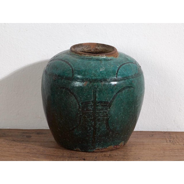 Ceramic Antique Chinese Green Vase For Sale - Image 7 of 8