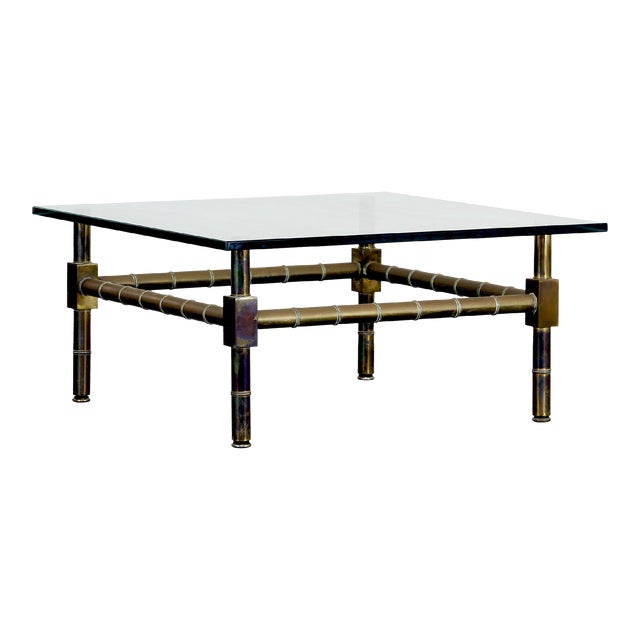 Late 20th Century Mid-Century Brass Coffee Table With Glass Top For Sale